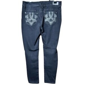 Y2K Embroidered Skinny Jeans YOUTH 17/18 Black Denim High Waisted Pant Hydraulic